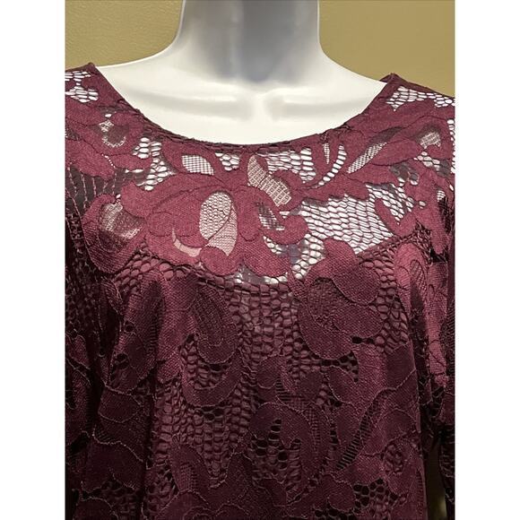INC Women's Lace Top Sheer Bell Sleeve Purple Burgundy Size M Boho Romantic - Picture 5 of 10
